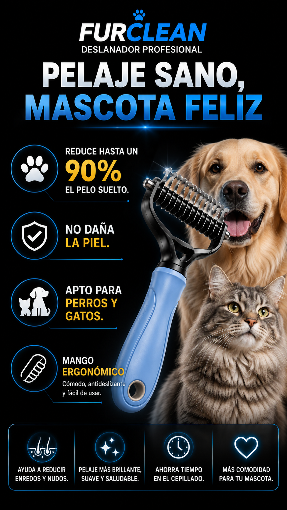 FurClean Pro™ | Cepillo Deslanador Profesional para Perros y Gatos