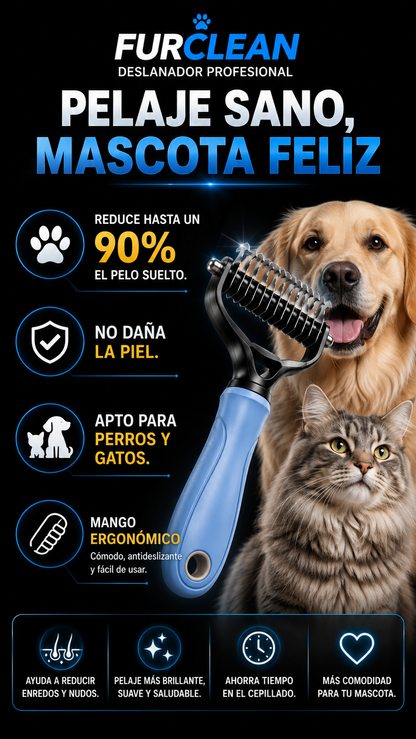 FurClean Pro™ | Cepillo Deslanador Profesional para Perros y Gatos