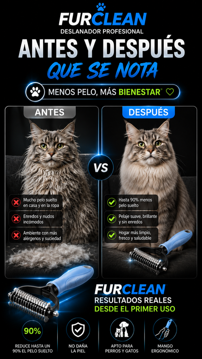 FurClean Pro™ | Cepillo Deslanador Profesional para Perros y Gatos