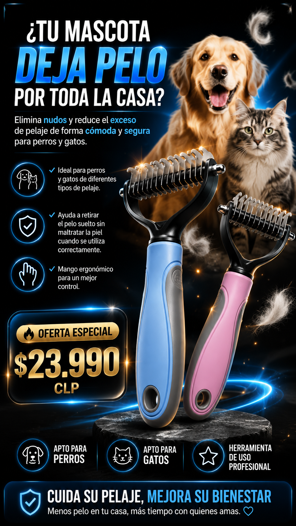 FurClean Pro™ | Cepillo Deslanador Profesional para Perros y Gatos