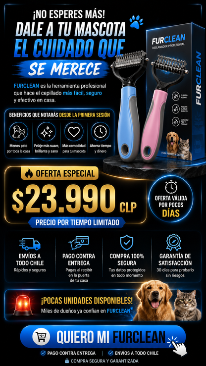 FurClean Pro™ | Cepillo Deslanador Profesional para Perros y Gatos