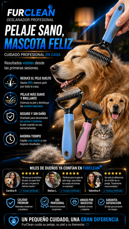 FurClean Pro™ | Cepillo Deslanador Profesional para Perros y Gatos