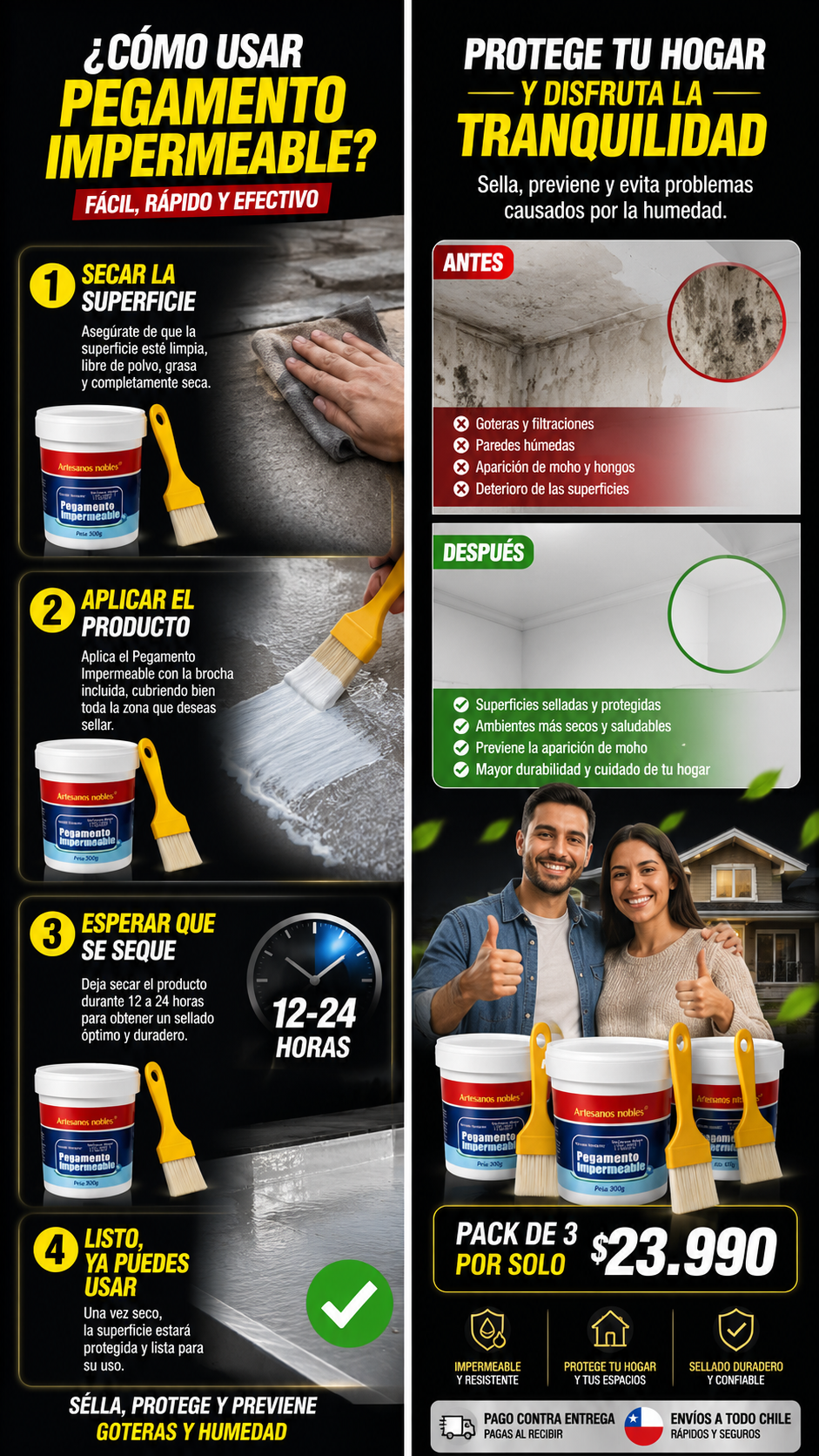 PACK X3 SELLADOR IMPERMEABLE 300g + 3 BROCHAS GRATIS